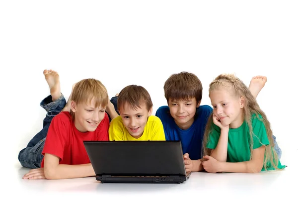 Fun children in bright T-shirtschildren in bright T-shirts — Stock Photo, Image