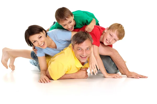 Tops family in bright T-shirts — Stock Photo, Image