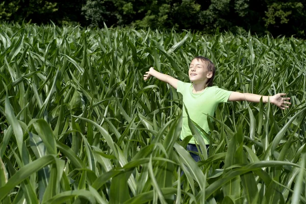 Lycklig pojke njuta av frisk luft — Stockfoto