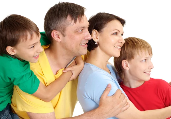 Família divertida em camisetas brilhantes — Fotografia de Stock