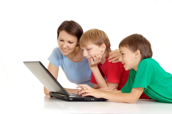 Cute family in bright T-shirts — Stock Photo, Image