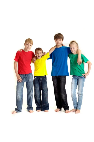 Família lindo em camisetas brilhantes — Fotografia de Stock