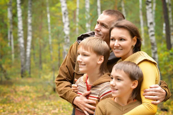 Familie van vier in park — Stockfoto