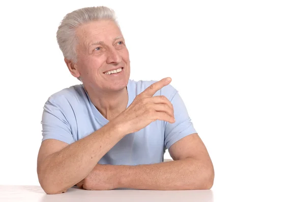 Elderly man ponting with fingers — Stock Photo, Image