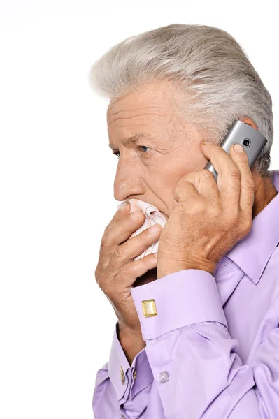 Elderly man calling to the doctor — Stock Photo, Image