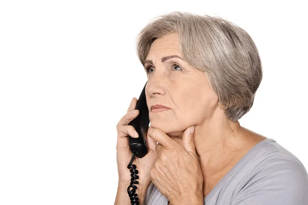 Elderly woman speak on phone — Stock Photo, Image