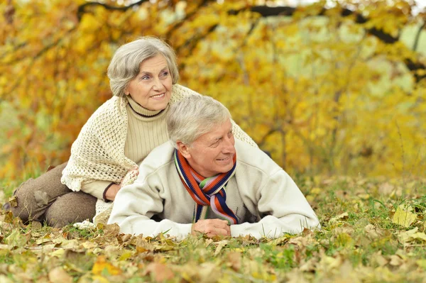 Egy aranyos idősebb pár fekvő portréja — Stock Fotó