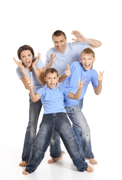 Família em camisas azuis — Fotografia de Stock