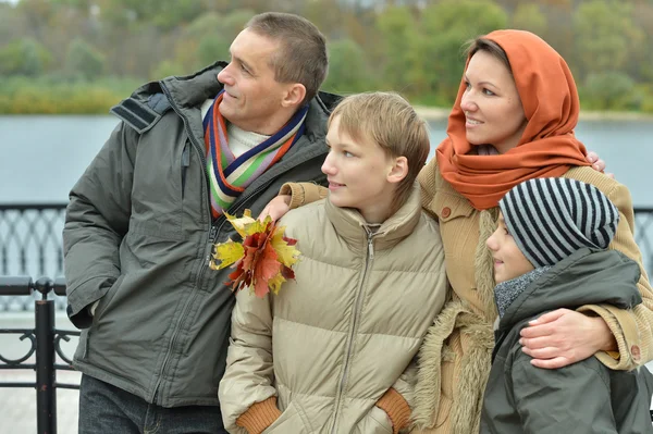 Familie van vier in park — Stockfoto