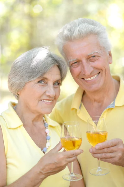 Coppia anziana bere vino — Foto Stock