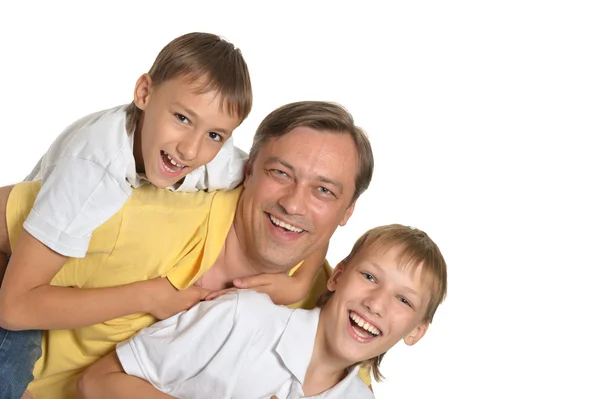 Portrait of happy father and sons. Isolated on white — Stock Photo, Image