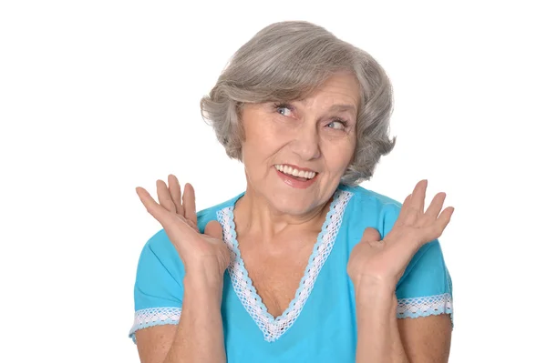 Elderly woman on white background — Stock Photo, Image