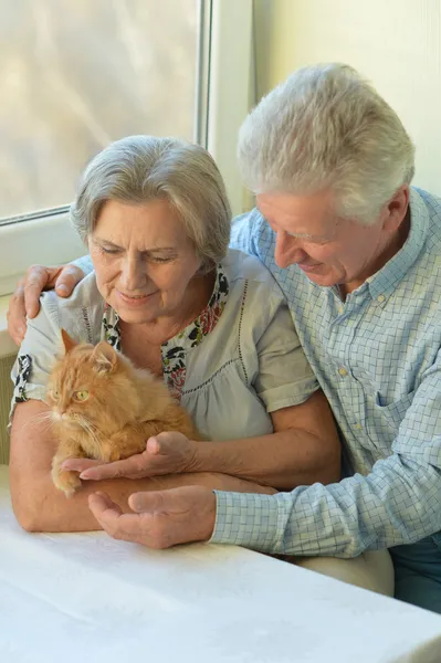 Evde mutlu yaşlı çift — Stok fotoğraf