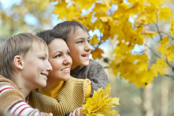 Anne ve çocukları üzerinde sonbahar — Stok fotoğraf