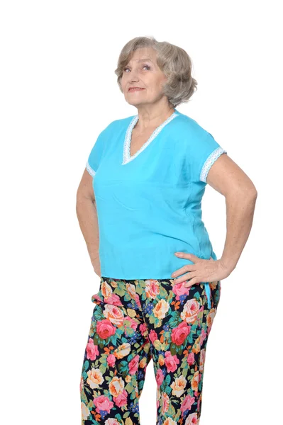 Elderly woman on white background — Stock Photo, Image