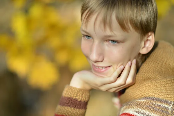 Jovem rapaz no parque de outono — Fotografia de Stock