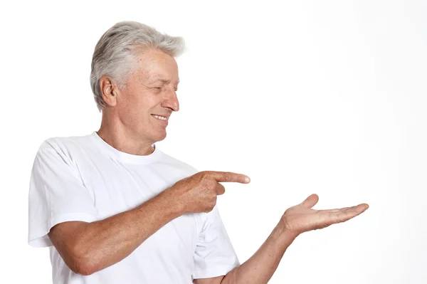 Volwassen man wijzend met zijn vinger — Stockfoto