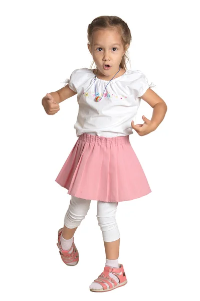 Portrait of emotional little girl on white background — Stock Photo, Image