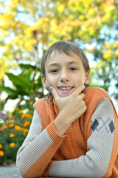 Jongen in het herfstpark — Stockfoto