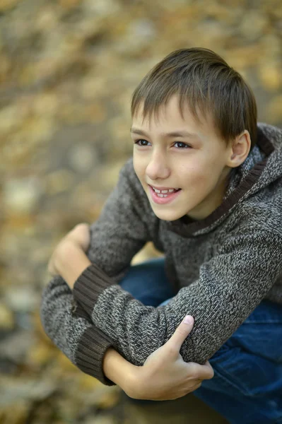 Gelukkige jongen ontspannen in de herfst — Stockfoto