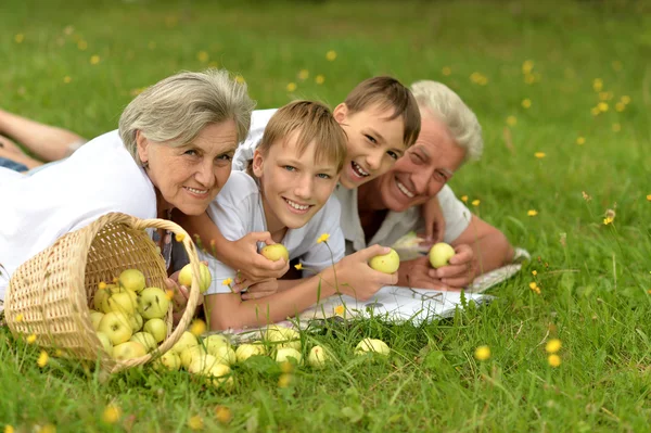 Família feliz fazendo um piquenique em um dia ensolarado de verão — Fotografia de Stock