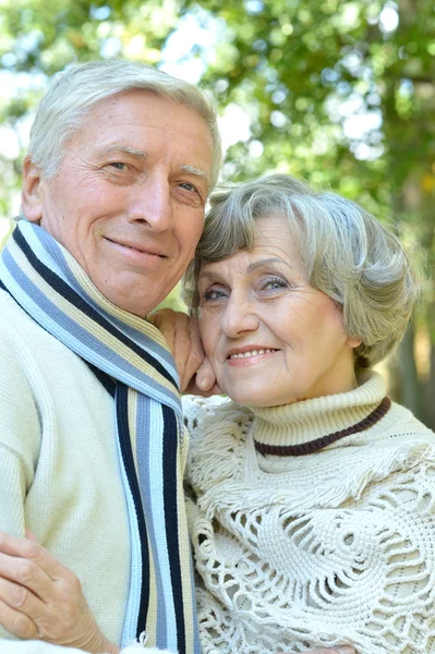 Gelukkige senior paar wandelen in fallpark — Stockfoto