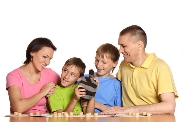 Família feliz jogar loteria — Fotografia de Stock