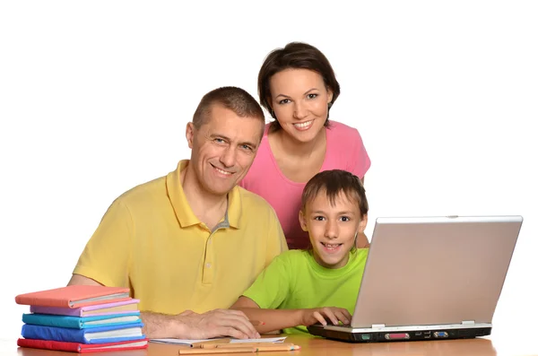 Mother father and son studying together — Stock Photo, Image