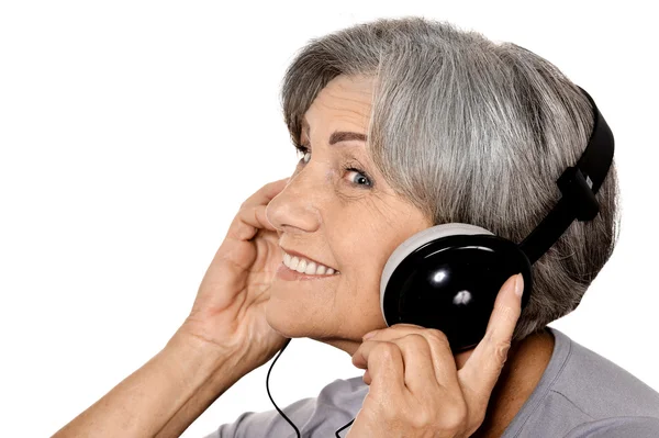 Wanita senior di headphone — Stok Foto