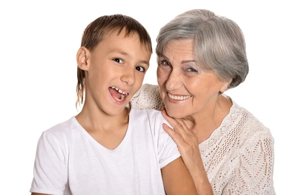 Boldog fiú, nagyanyjától — Stock Fotó