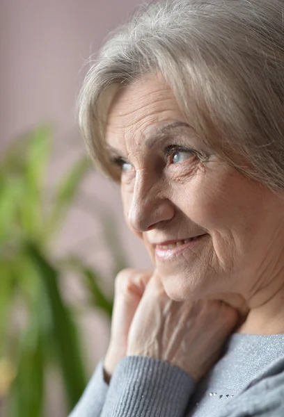 Seniorin zu Hause glücklich — Stockfoto