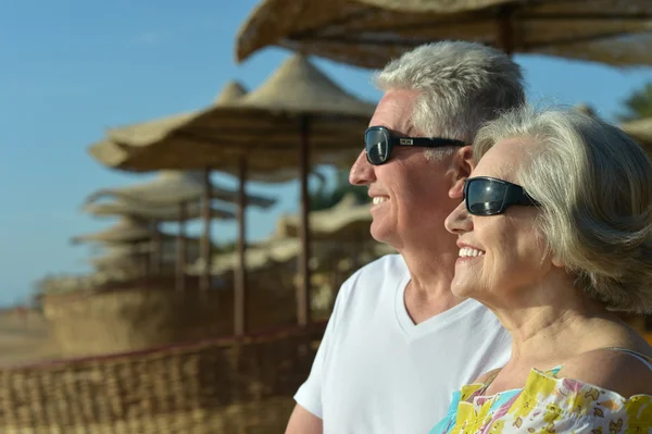 Amusant couple âgé sur une plage — Photo