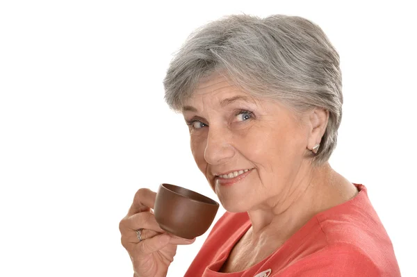 Senior woman with cup — Stock Photo, Image