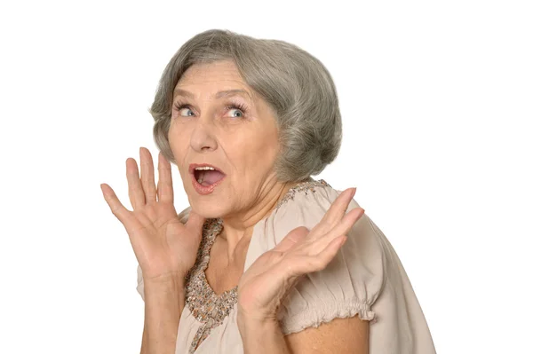 Portrait of surprised beautiful old woman — Stock Photo, Image