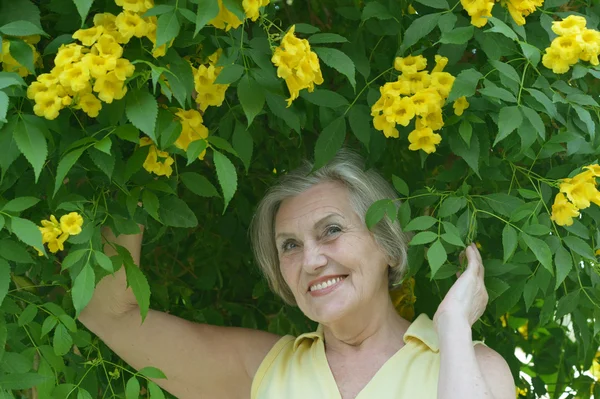 年上の女性の花を持つ — ストック写真