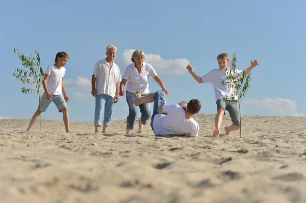 Familj spelar fotboll — Stockfoto