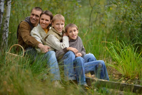 Familia de cuatro en el bosque —  Fotos de Stock