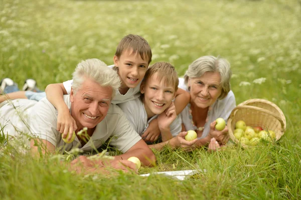 Familia feliz teniendo un picnic en un día soleado de verano —  Fotos de Stock