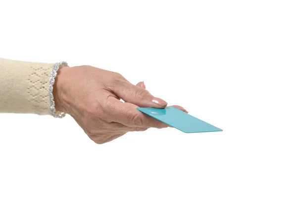 Hand giving blank card — Stock Photo, Image