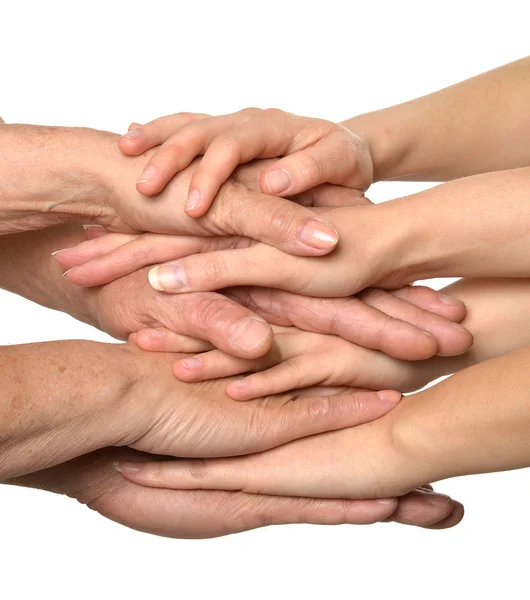 Mãos unidas no fundo branco — Fotografia de Stock