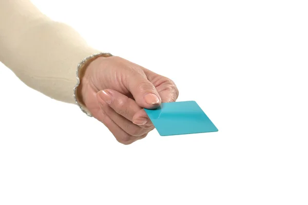 Hand giving blank card — Stock Photo, Image