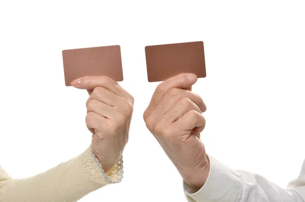 Dos manos sosteniendo tarjetas vacías —  Fotos de Stock