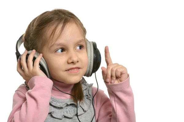 Niña y auriculares — Foto de Stock