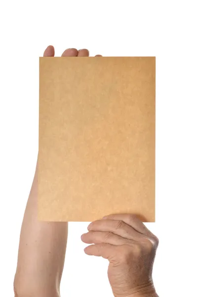 Hand met blanco papier — Stockfoto