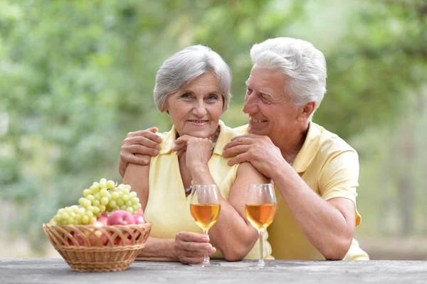 Elderly couple on nature — Stock Photo, Image