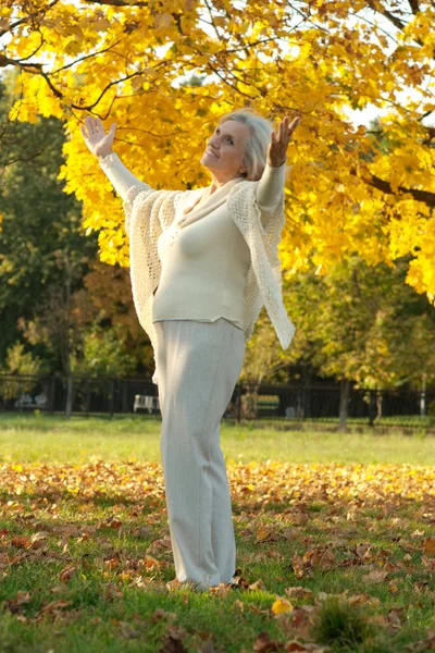 Mujer mayor en el parque de otoño —  Fotos de Stock