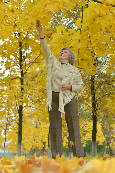 Seniorin im Herbstpark — Stockfoto