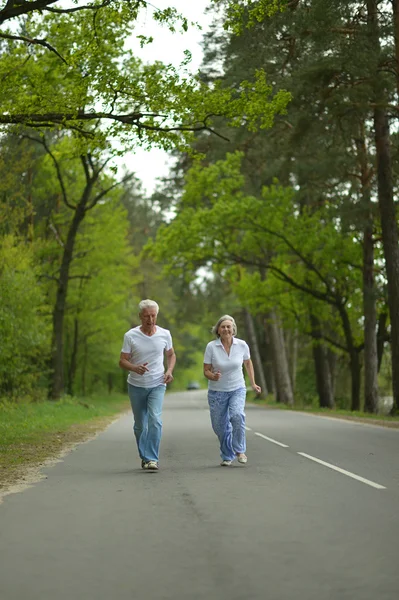 Old couple at forest — Stock Photo, Image