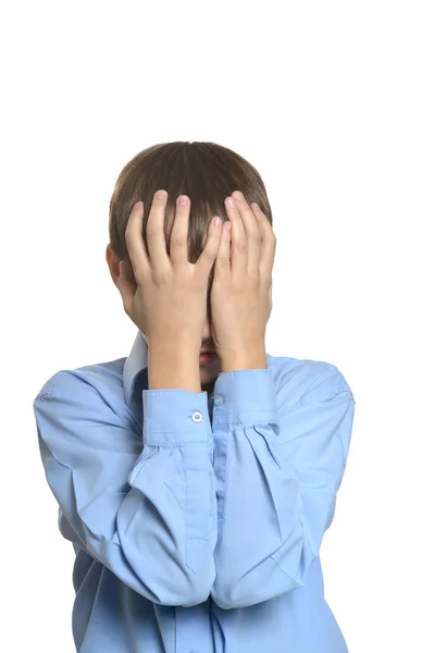 Niño triste sobre fondo blanco — Foto de Stock