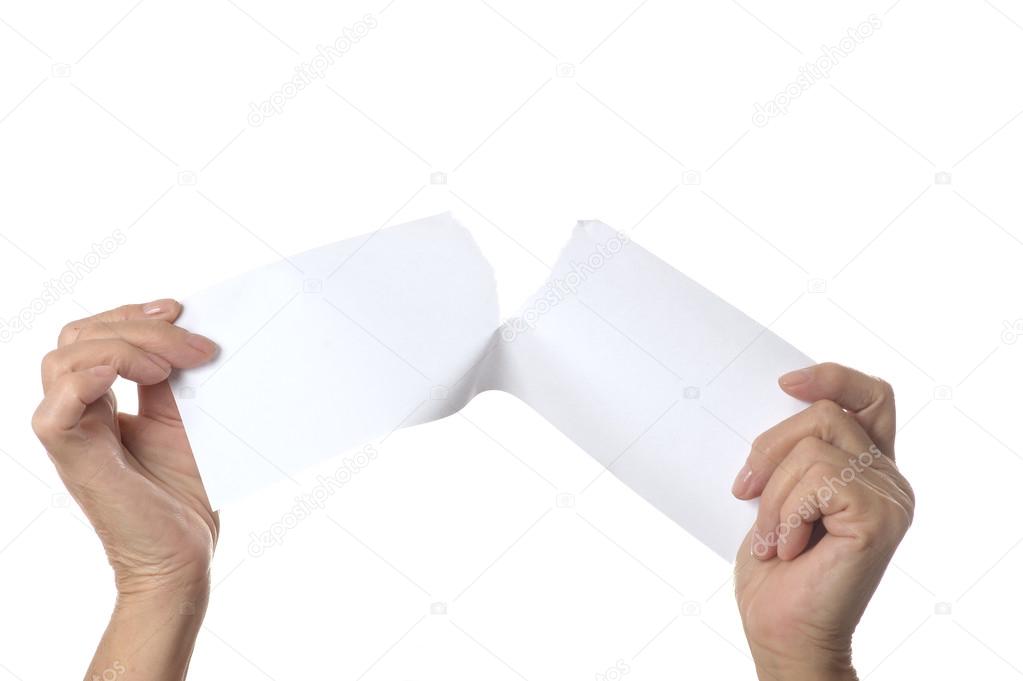 Hands tearing paper sheet Stock Photo by ©aletia 45648355